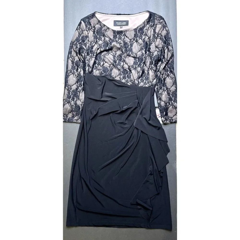 Black Label By Evan Picone Dress Lace Top Size 2 MIDI